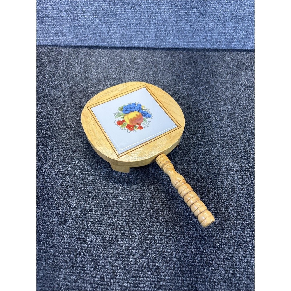 Vintage~Wood Trivet~Fruit Tile~Kitchen Decor